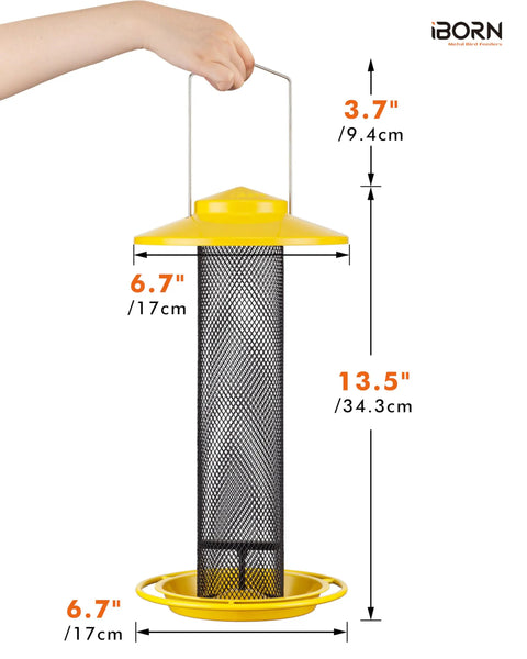 Outdoor Finch Feeder For Nyjer Seed Tube With Metal Mesh 13 Inch Length Weatherproof Roof And Tray 2 Lb Capacity Hanging Bird Feeder For Backyards Yellow