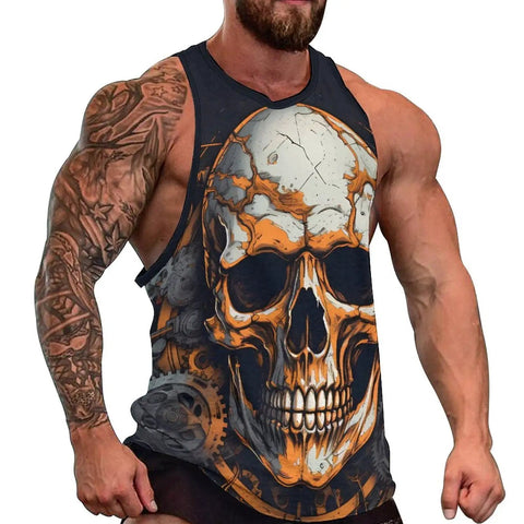 Mens Metal Gear Skull Graphic Tank Top Quick Dry Cotton Sleeveless Muscle Tee Gym Rave Beach Fresh Hype Killer Workout Drip, Large, graphic design