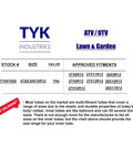 Chart showing sizes for Pair Of 27x8R12 And 27x9R12 ATV UTV Inner Tubes With TR6 Valve Stems Multifit Design.