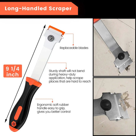 2 Pack Razor Scraper Kit With Long Handle And Mini Dual End Scraper This Handy Tool Makes Quick Work Of Removing Labels Stickers Window Tint And Grease From Windshields Glass And Appliances Includes 20 Metal And 10 Plastic Replacement Blades