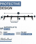 Heavy Duty Wall Mount Ski Rack That Locks Up To Five Pairs, adjustable design with rubber hooks, supports 300 lbs, perfect for garages.