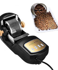 Top Notch Electric Coffee Roaster Rocking A Heavy Duty Stainless Steel Drum With Slick One Knob Control For Light To Dark Roasts And Serving Straight Up Fresh Cup Bliss Daily with cooling tray and beans.