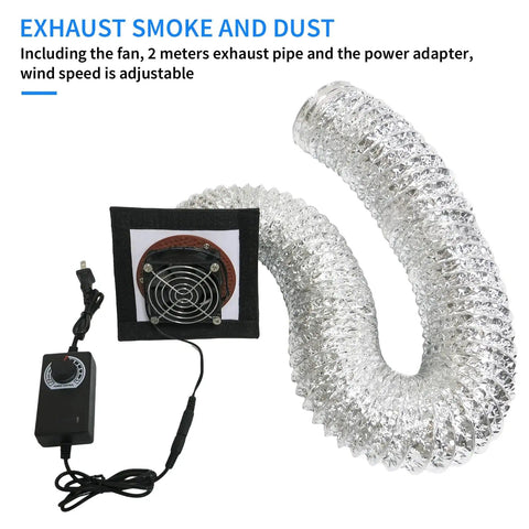Protective Laser Enclosure With Built In Ventilation And LED Light For Your Laser Cutter, No Fuss Fireproof Dustproof Shield With Exhaust Fan And Pipe Kit, visible fan and duct