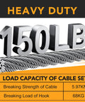 Load capacity chart for 4 Pack Stage Light Safety Cables With Loops And Snap Hooks, 150 lb strength, 304 stainless steel