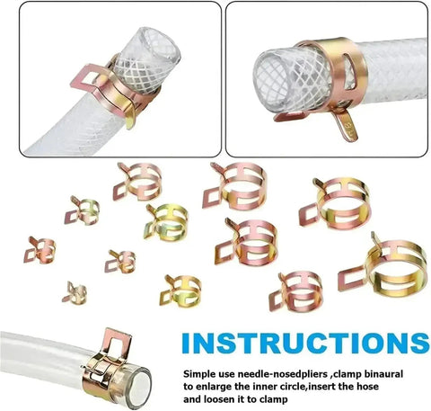 Rock Solid 300 Piece Manganese Steel Hose Clamps Kit With Stepless Design Ranging From 5 To 18 mm Featuring Low Pressure Air Suitability For Auto Pipes And Fastener Sorting Needs That Are Totally Awesome. Manganese steel stepless hose clamps shown on hoses, 5-18 mm
