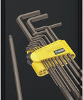 950/13 Hex Plus L Key Set 1 SB With BlackLaser Coating For Hex Socket Screws in packaging, shown with yellow clip holder