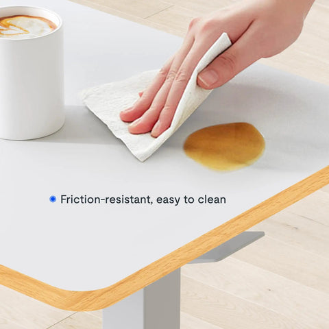Cleaning surface of the 32 Inch Mobile Standing Desk Featuring A Slick Rolling Base And Hassle Free Pneumatic Height Adjustments.