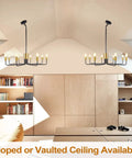 8 Light Black and Gold Modern Farmhouse Chandelier for Dining Room Industrial Candle Hanging Light Fixture in living room