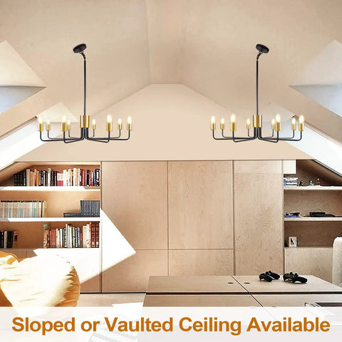 8 Light Black and Gold Modern Farmhouse Chandelier for Dining Room Industrial Candle Hanging Light Fixture in living room