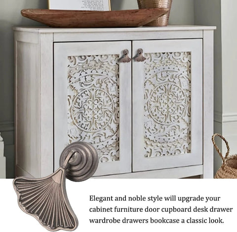 Ginkgo Leaf Shape Knob Handles, 2 Pack Antique Nickel Zinc Alloy Drawer Pulls on decorative white cabinet doors