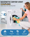 Woman using Magnetic Dryer Vent Connector Kit with Quick Connect Design and Airtight Seal 4 Inch Flexible Duct Hose installed.