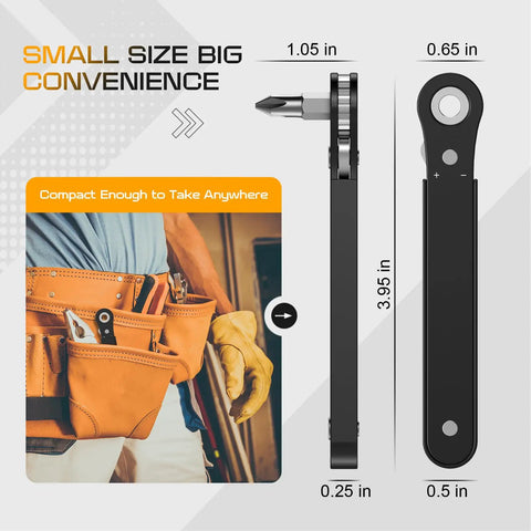 Side view of 90 Degree Offset Right Angle Screwdriver With Ratcheting Mechanism Handy Pocket Size Mini Low Profile for Tight Spaces