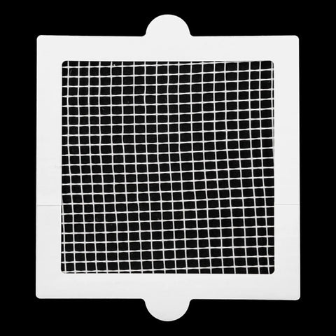 Top view of a 10pcs Shower Drain Hair Catcher Mesh Sticker, Square with grid design, ready to prevent clogs in drains.