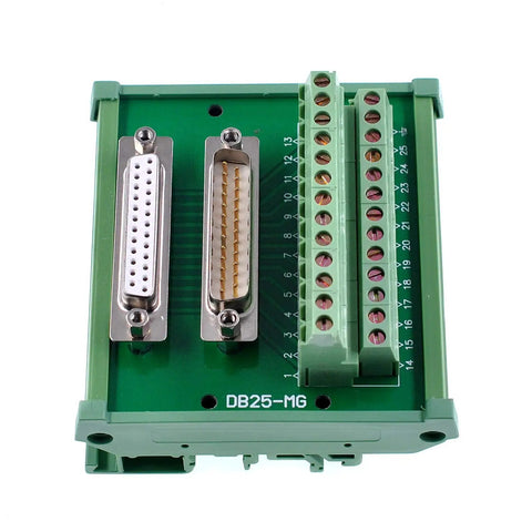 DB25 D Sub Male And Female Header Breakout Board With Screw Terminal Block For DIN Rail Mount PLC Interface Module Connector Green Carrier