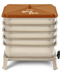 Five Tray Worm Compost Bin 53 Quart Vermicompost System For Indoor And Outdoor Use with brown top and spigot