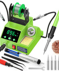 100W Digital Soldering Station Kit With 2 Helping Hands, Fast Heat, Big LED Display, Temperature Range 180 Celsius To 480 Celsius, Green