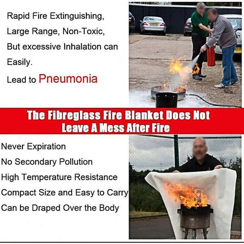 Must Have Fire Blanket Kit in use demonstrating flame extinguishing and non-toxic benefits for home kitchen and emergency prep