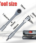 Bike Repair Kit 13 in 1 Mini Ratchet Wrench Set with 11 Bits, showing tool sizes, compact design for home and travel use.