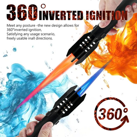Campfire Ready Torch Lighter With Jet Flame Windproof Refillable Adjustable Flame And Safety Lock For Camping Hiking BBQ Kitchen