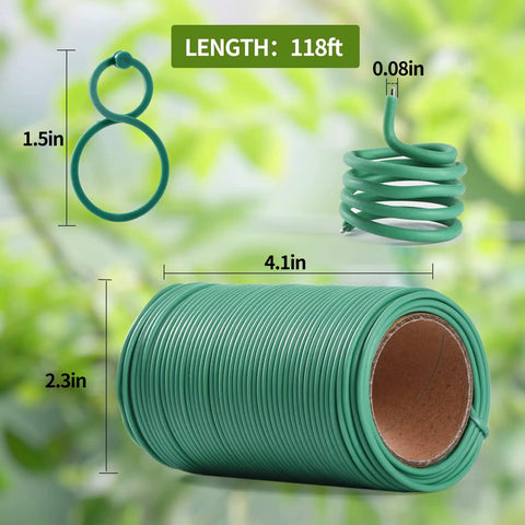 Green Twist Plant Tie Kit With 118 Feet Of Flexible TPR Garden Ties, 2mm Diameter, Coiled with Packaging Details