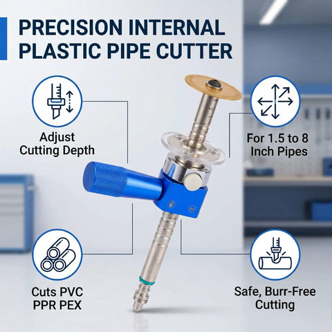 Inside Pipe Cutter With One Quarter Inch Hex Shank, Easy Depth Lock, Tool Free Adjustment, for PVC PPR PEX Pipes 1.5 to 8 Inches