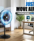Beefy 30 Inch Pedestal Floor Fan With Industrial Grade Performance in office setting, delivering 7261 CFM airflow, black metal construction