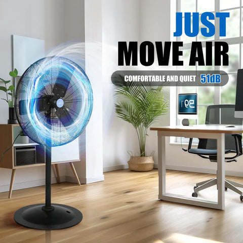 Beefy 30 Inch Pedestal Floor Fan With Industrial Grade Performance in office setting, delivering 7261 CFM airflow, black metal construction