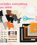 Kids Sewing Kit For Beginners With 12 Easy DIY Plush Toy Projects Dog Cat Stuffed Animals Set shown with materials