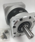 Close-up of Beefy NEMA 34 Planetary Gearbox with 20 to 1 Gear Head Reducer for CNC Machines, showing the 20mm output shaft and 86mm flange.