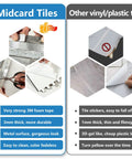 Comparison of Midcard Tiles and other vinyl with focus on durability, thickness, and adhesive strength for kitchen backsplash.