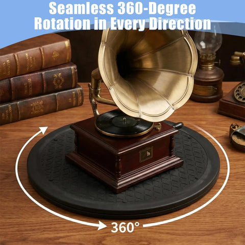 3 Pack 12 Inch Heavy Duty Rotating Swivel Stands That Roll Smooth as Butter With 360 Degree Lazy Susan Spin for Kicking Your Kitchen Cabinet Chaos to the Curb While Keeping Your Space Spick and Span with record player.