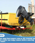AHIER adjustable boat transom saver, black, mounted on a yellow boat on a trailer with an outboard motor