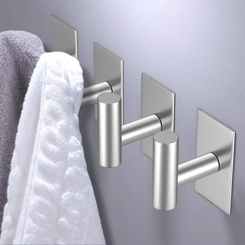Killer Grip Adhesive Wall Towel Hooks, Heavy Duty Sticky Coat Holders For Bathroom Kitchen And Closet, No Sweat Waterproof Home Organization Rack, Silver Two Pack