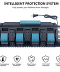Four Port Battery Charger Station for 14.4V to 18V Lithium Tool Batteries With Two USB A Ports Rapid Simultaneous Charging