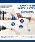 Easy 4-step installation of Three Eighth Inch By Three Inch Large Diameter Concrete Screw 25 Pack Beefy Heavy Duty Anchors