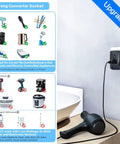 2000W Travel Voltage Converter 220V To 110V Step Down Adapter With Two USB Ports Worldwide Plug shown with hair dryer