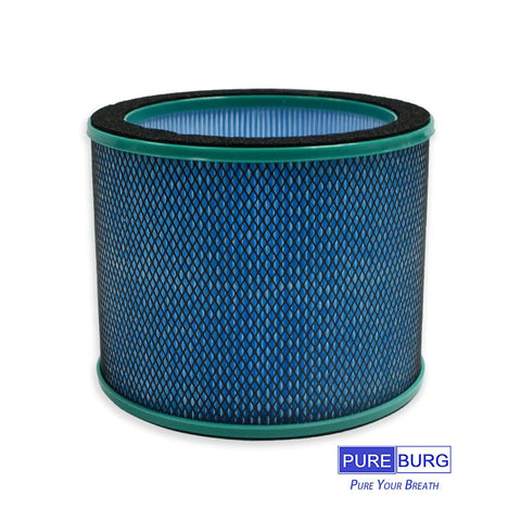 Two Pack True HEPA Replacement Filters For ULTTY Bladeless Tower Fan And Air Purifier, blue cylindrical filter, side view.