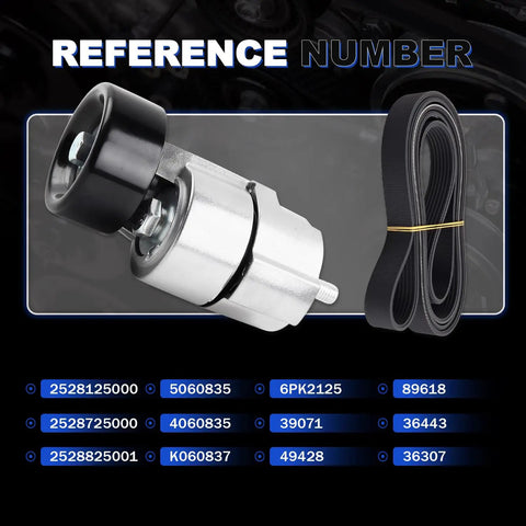 Fresh Tensioner Idler Pulley And VRibbed Serpentine Belt Kit For Kia Hyundai Santa Fe Sport Sonata Tucson Optima Sorento Sportage 2011 To 2015 Smooth Ride Repair, reference numbers shown