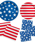 Patriotic Party Tableware Kit Disposable Dinner Plates 9in And Dessert Plates 7in Napkins Stars And Stripes Designs