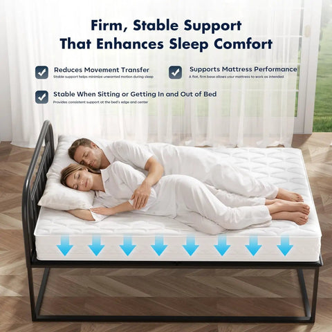 Rock Solid King Bunkie Board 76 By 80 Inches Black Low Profile Under Mattress Support on bed with couple