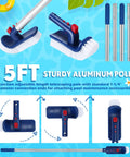 Pro Pool Cleaning Kit With Aluminum Adjustable Pole, showing 4-section poles, rotating brushes for above-ground pool cleaning