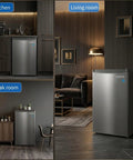 Dang Solid Upright Freezer 3.1 Cu Ft Single Door Vertical Deep Storage In Stylish Black Finish In Modern Kitchen, Living Room, Break Room Settings.