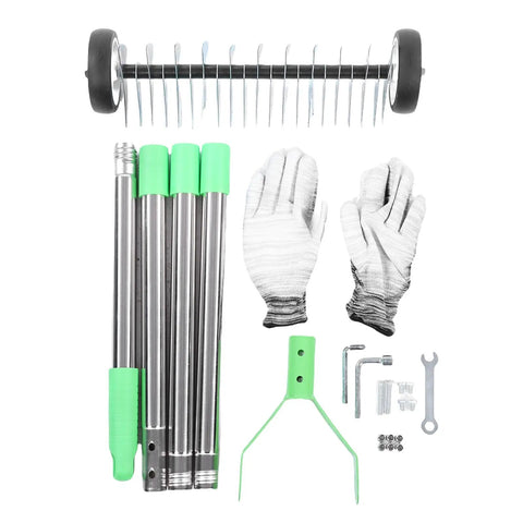 Parts of 15 Inch Roller Dethatcher Rake With Ergonomic Handle For Lawn Aeration And Thatch Removal Carbon Steel Tool