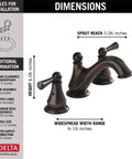 Dimensions of Haywood Widespread Bathroom Faucet in Brushed Nickel, 3-Hole Sink Setup With Included Drain Assembly shown