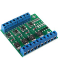 Rock Solid 4 Channel PLC Amplifier Module With MOSFET Driver And Optocoupler Isolation, green board with blue terminals
