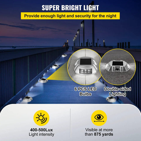 Solar Driveway Lights 12 Pack With 6 LED Per Light, Hella Bright White Beams, Waterproof Aluminum Housing, Silver Finish