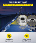 Solar LED Driveway Lights 16 Pack With Switch Waterproof Outdoor Pathway Markers illuminating a dock at night with blue glow.