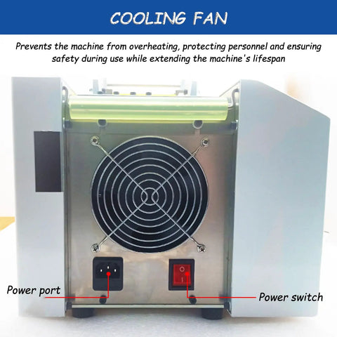 Cooling fan on Automatic Microcomputer Heat Shrink Tube Cutter Machine ensuring safe operation and extended lifespan while cutting.