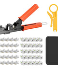 90 Degree Angled Speed Termination Keystone Tool For RJ45 Keystones, Ethernet Punch Down Kit with connectors and wire stripper displayed