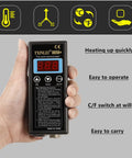 Hand holding Pro Grade 110V 680W SMD Hot Air Rework Station for mobile phone repairs, showing LED display and compact design